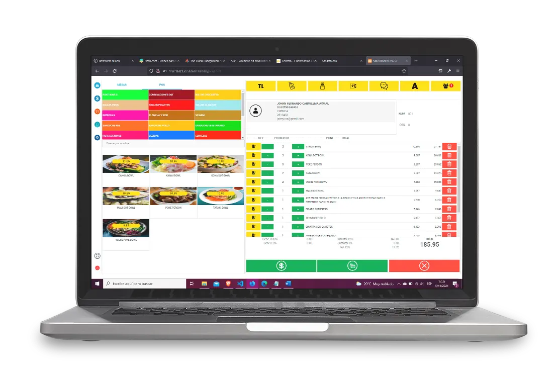 Software para restaurantes SmartMenu en laptop: punto de venta